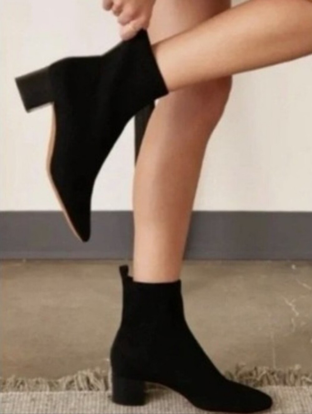 Joie x Revolve Neely Black Knit Stretchy Block Heel Ankle Boots Glove Bootie 8
